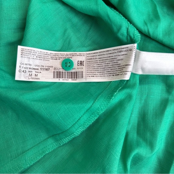 Mango Green Midi Dress Linen-Blend Dress with Buttons Size Medium - Picture 7 of 10